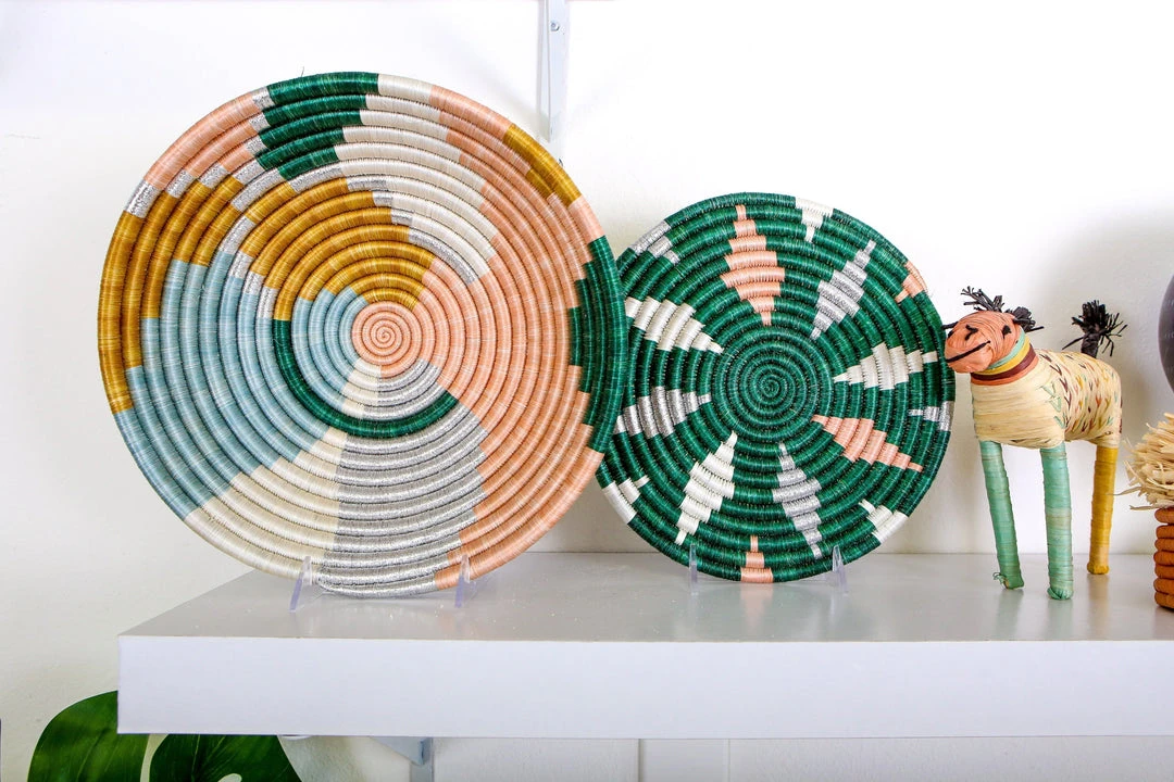 KAZI Large Metallic Floret Kijani Round Basket Home Goods 2 KAZI Large Metallic Floret Kijani Round Basket Home Goods