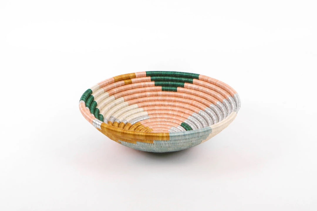 KAZI Large Metallic Floret Kijani Round Basket Home Goods 4 KAZI Large Metallic Floret Kijani Round Basket Home Goods