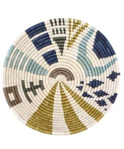 KAZI Home Goods Large Silver Blue Biko Round Basket