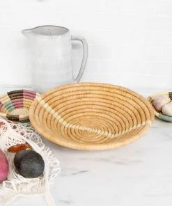 KAZI Large Tan Striped Round Basket 7 KAZI Large Tan Striped Round Basket