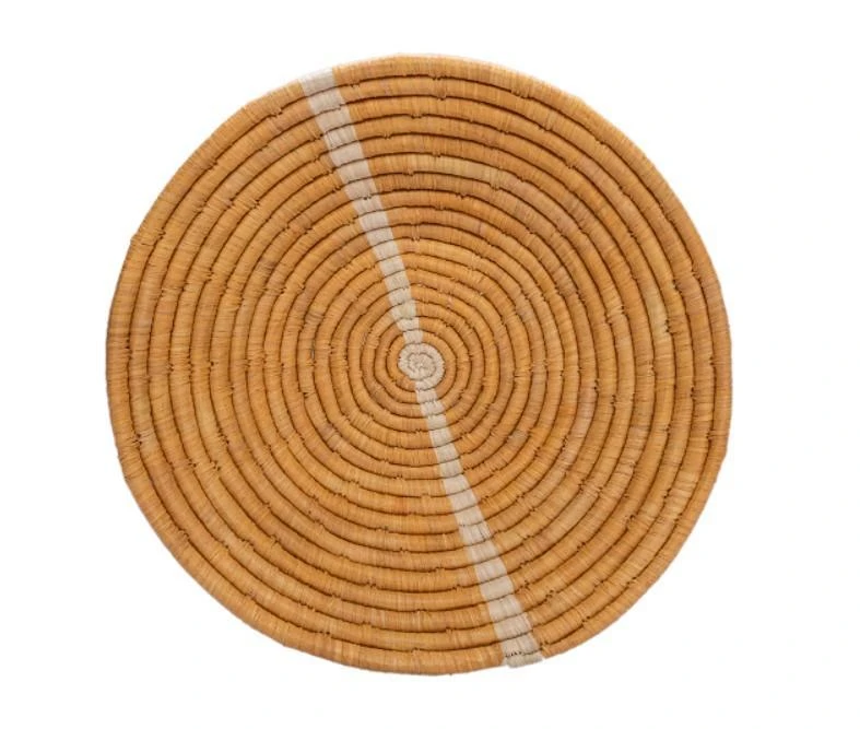 KAZI Large Tan Striped Round Basket 1 KAZI Large Tan Striped Round Basket
