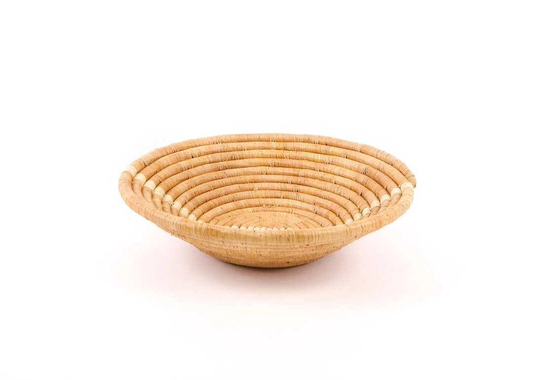 KAZI Large Tan Striped Round Basket 4 KAZI Large Tan Striped Round Basket