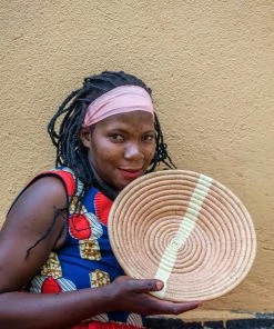 KAZI Large Tan Striped Round Basket 9 KAZI Large Tan Striped Round Basket