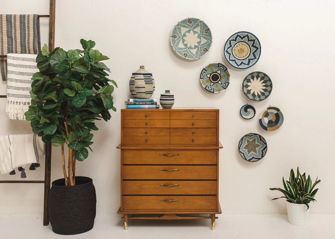 KAZI Extra Large Silver Blue + Navy Round Basket Home Goods 4 KAZI Extra Large Silver Blue + Navy Round Basket Home Goods