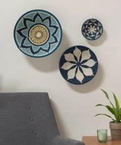 KAZI Extra Large Silver Blue + Navy Round Basket Home Goods