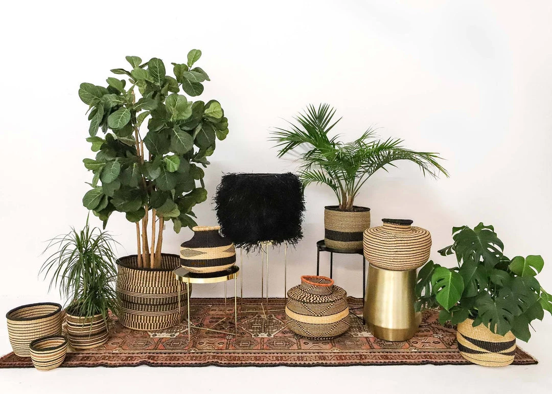 KAZI Extra Large Checkered Black Grass Planter Home Goods KAZI Extra Large Checkered Black Grass Planter Home Goods