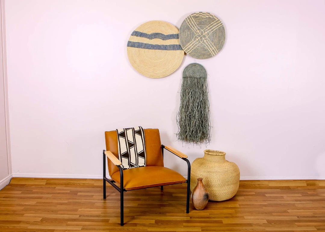 KAZI Large Opal Gray Sanaa Woven Wall Plate 2 KAZI Large Opal Gray Sanaa Woven Wall Plate