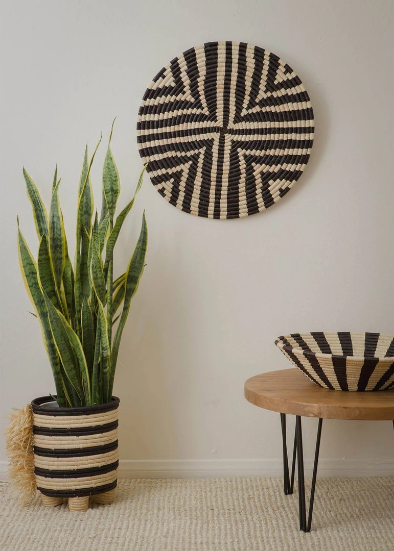 KAZI Black + Natural Geo Wall Basket 2 KAZI Black + Natural Geo Wall Basket