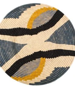 KAZI Home Goods Jumbo Opal Gray + Mustard Tabia Woven Wall Plate