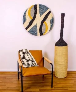 KAZI Home Goods Jumbo Opal Gray + Mustard Tabia Woven Wall Plate