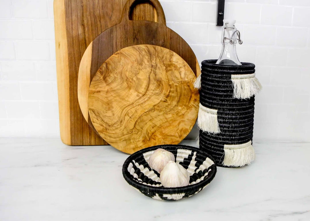 KAZI Home Goods Small Black + White Virunga Round Basket 2 KAZI Home Goods Small Black + White Virunga Round Basket