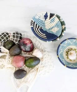 KAZI Small Silver Blue Biko Round Basket