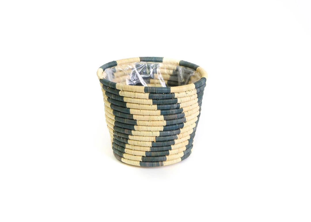 KAZI Home Goods Blue Gray Chevron Planter 1 KAZI Home Goods Blue Gray Chevron Planter