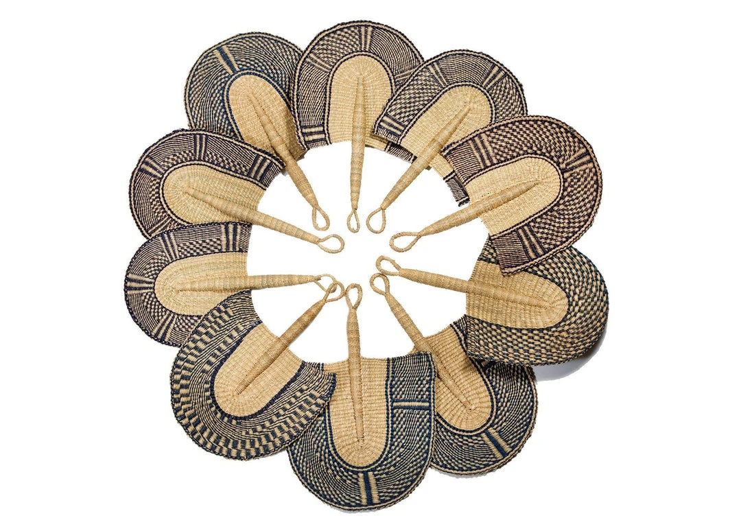 KAZI Home Goods Assorted Patterned Navy Ghanaian Fan KAZI Home Goods Assorted Patterned Navy Ghanaian Fan