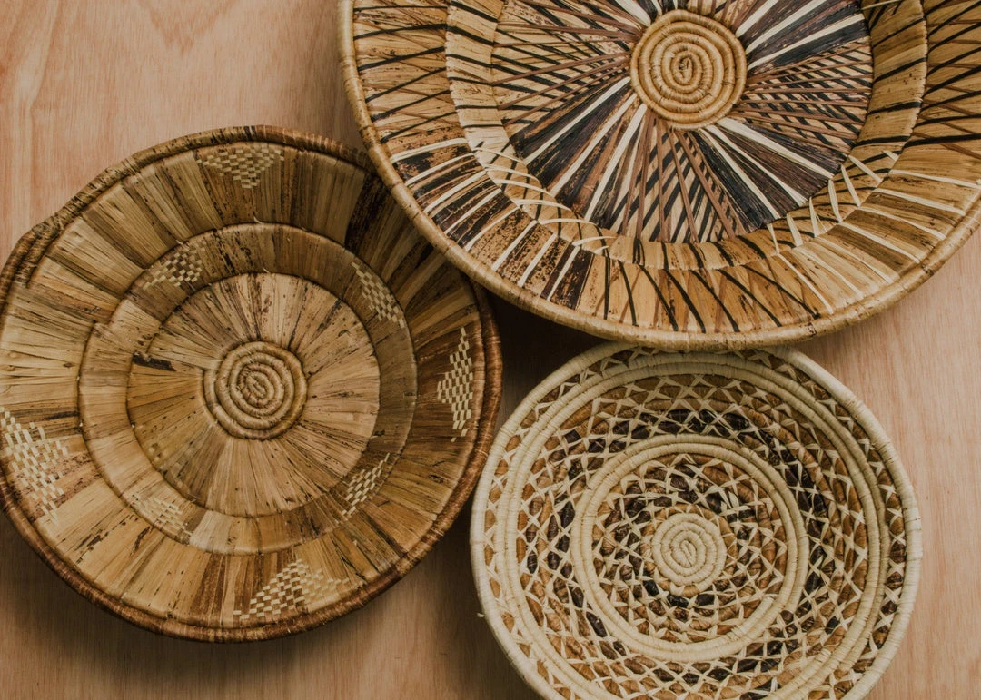 KAZI Banana Bark And Raffia Cross Stitch Large Wall Bowl Home Goods 3 KAZI Banana Bark And Raffia Cross Stitch Large Wall Bowl Home Goods