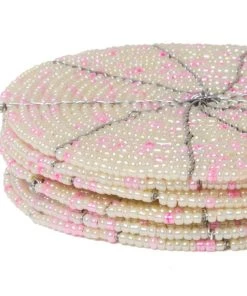 KAZI Beaded Soft Pink + Pearl Coasters