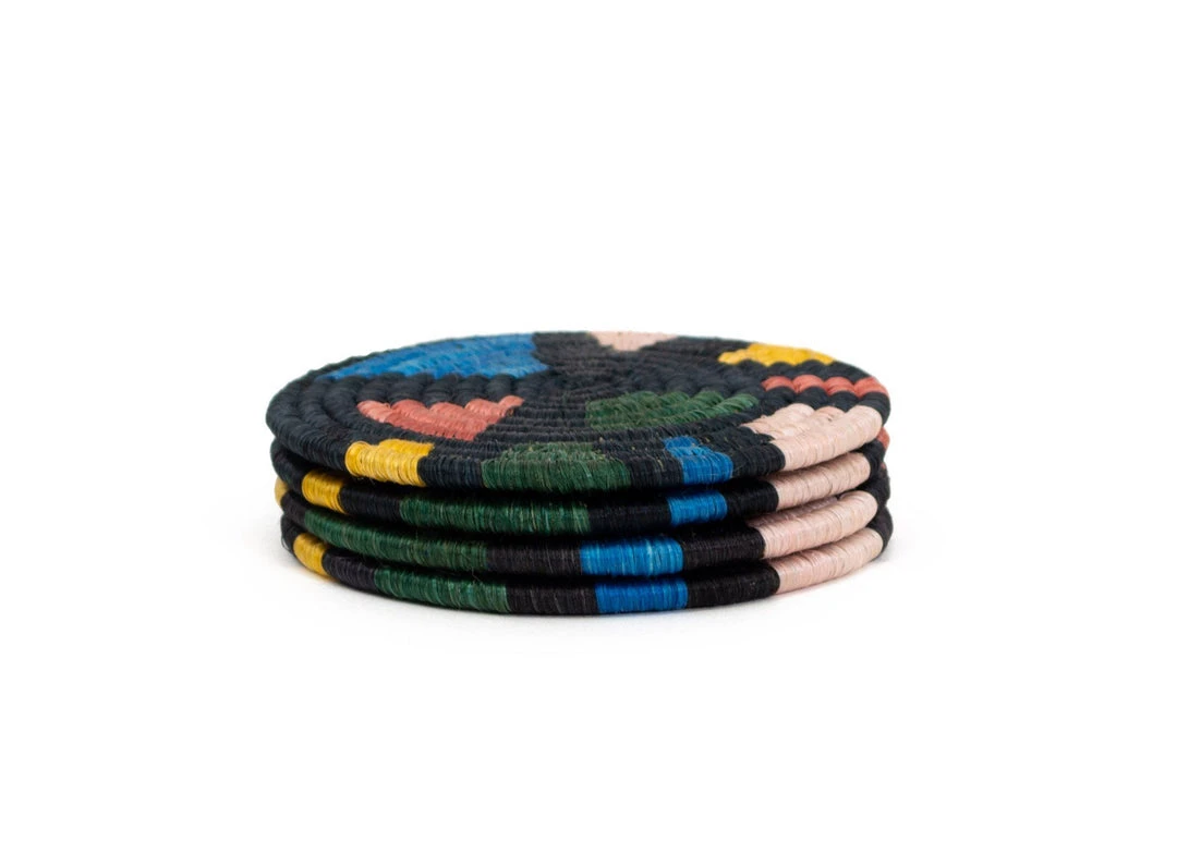 KAZI Black + Neon Mosaic Coasters Home Goods KAZI Black + Neon Mosaic Coasters Home Goods