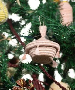 KAZI Blush Tasseled Box Ornament Fair Trade