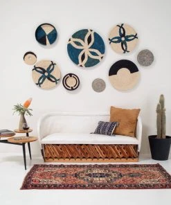 KAZI Cool Color Blocked Extra Large Raffia Wall Plate