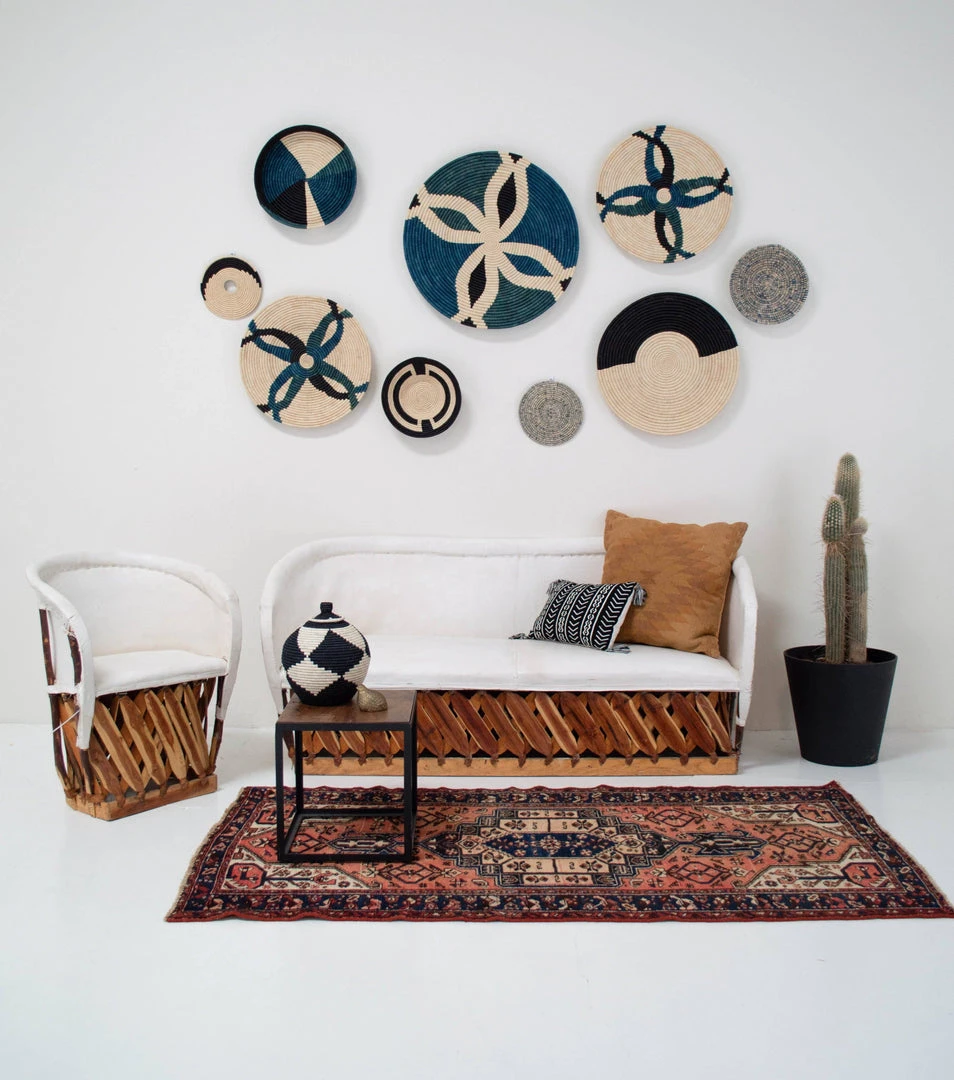 KAZI Home Goods Cool Color Blocked Large Raffia Wall Plate 2 KAZI Home Goods Cool Color Blocked Large Raffia Wall Plate