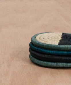KAZI Dipped Blue Night Raffia Coaster Set 6 KAZI Dipped Blue Night Raffia Coaster Set