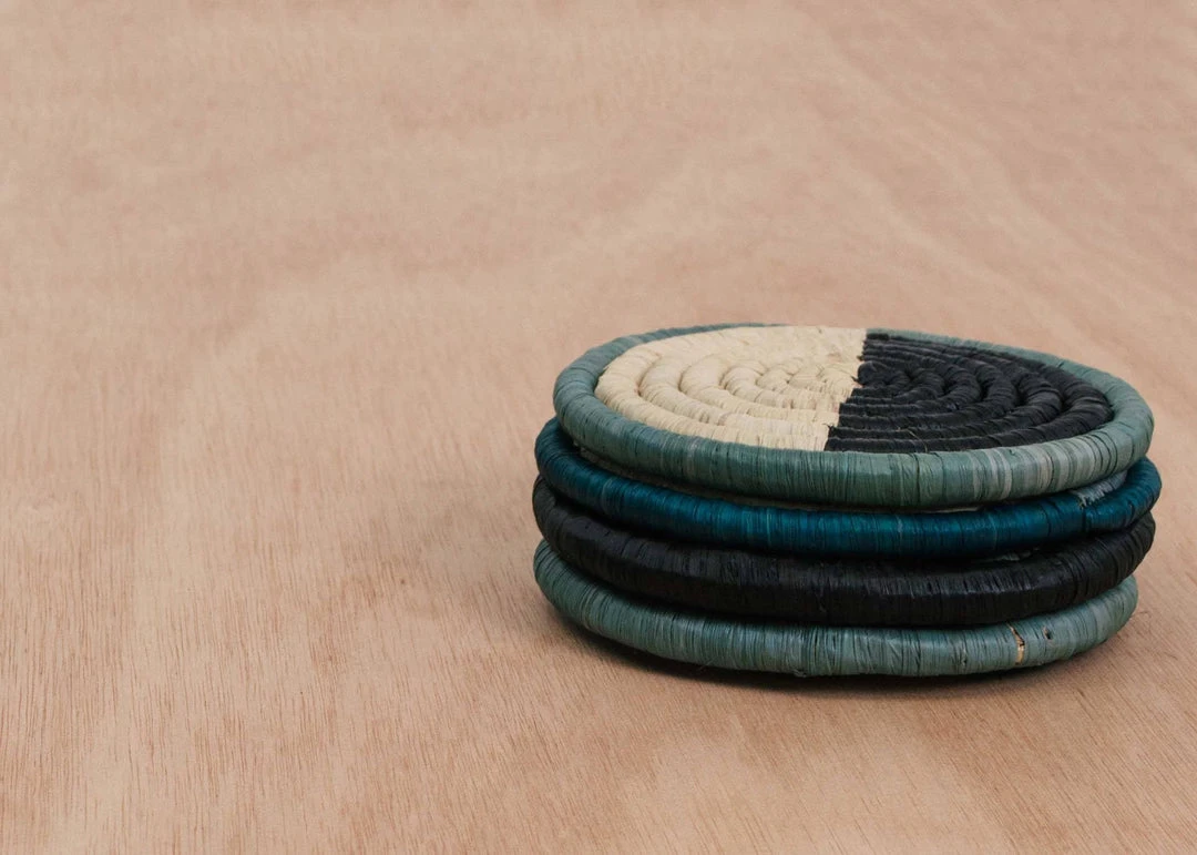 KAZI Dipped Blue Night Raffia Coaster Set 3 KAZI Dipped Blue Night Raffia Coaster Set
