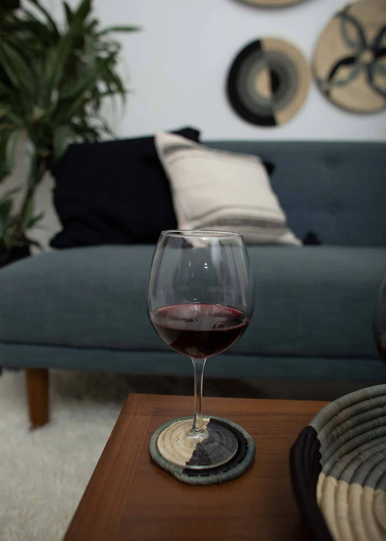 KAZI Dipped Blue Night Raffia Coaster Set 2 KAZI Dipped Blue Night Raffia Coaster Set