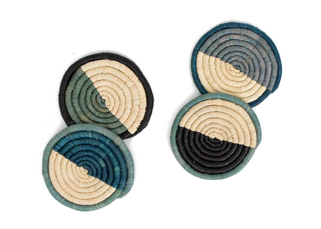 KAZI Dipped Blue Night Raffia Coaster Set 1 KAZI Dipped Blue Night Raffia Coaster Set