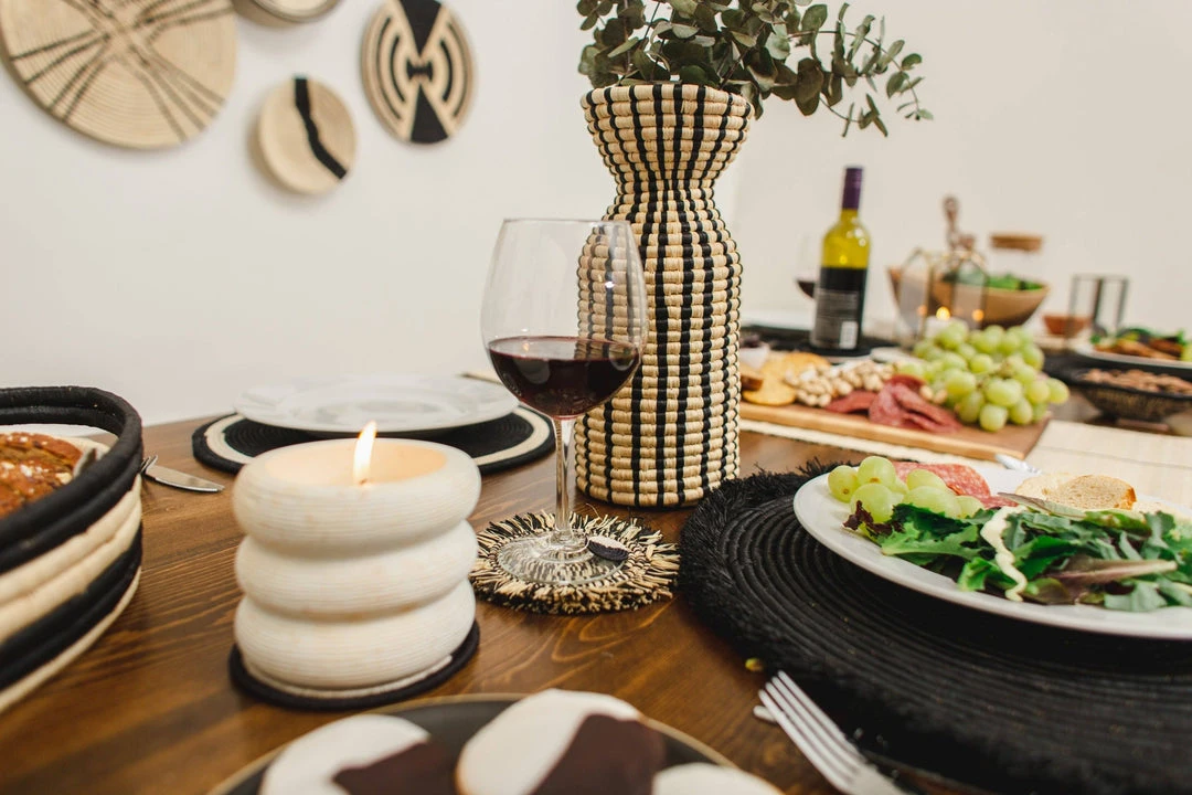 KAZI Fringed Black Coaster Set 3 KAZI Fringed Black Coaster Set