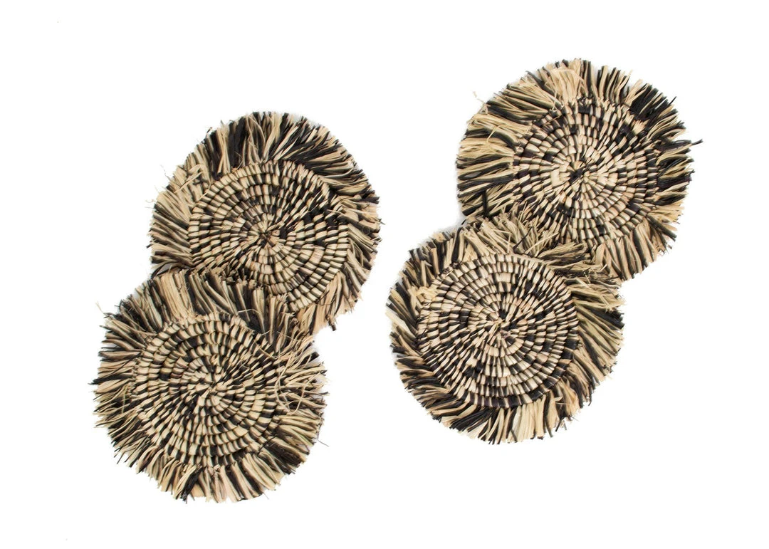 KAZI Fringed Black Coaster Set 1 KAZI Fringed Black Coaster Set