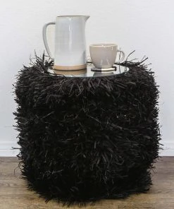 KAZI Fringed Black Stool Furniture