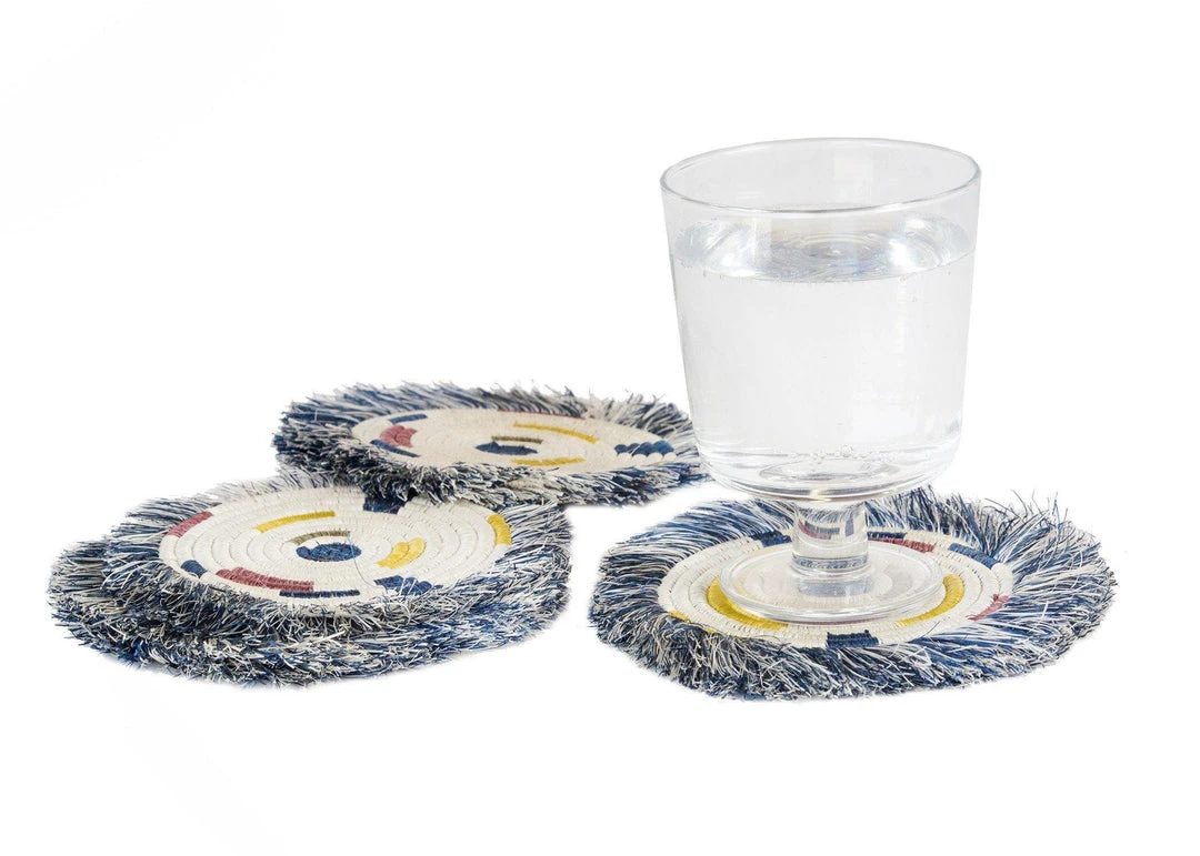 KAZI Fringed Blue Night Festival Geo Coaster Set 2 KAZI Fringed Blue Night Festival Geo Coaster Set