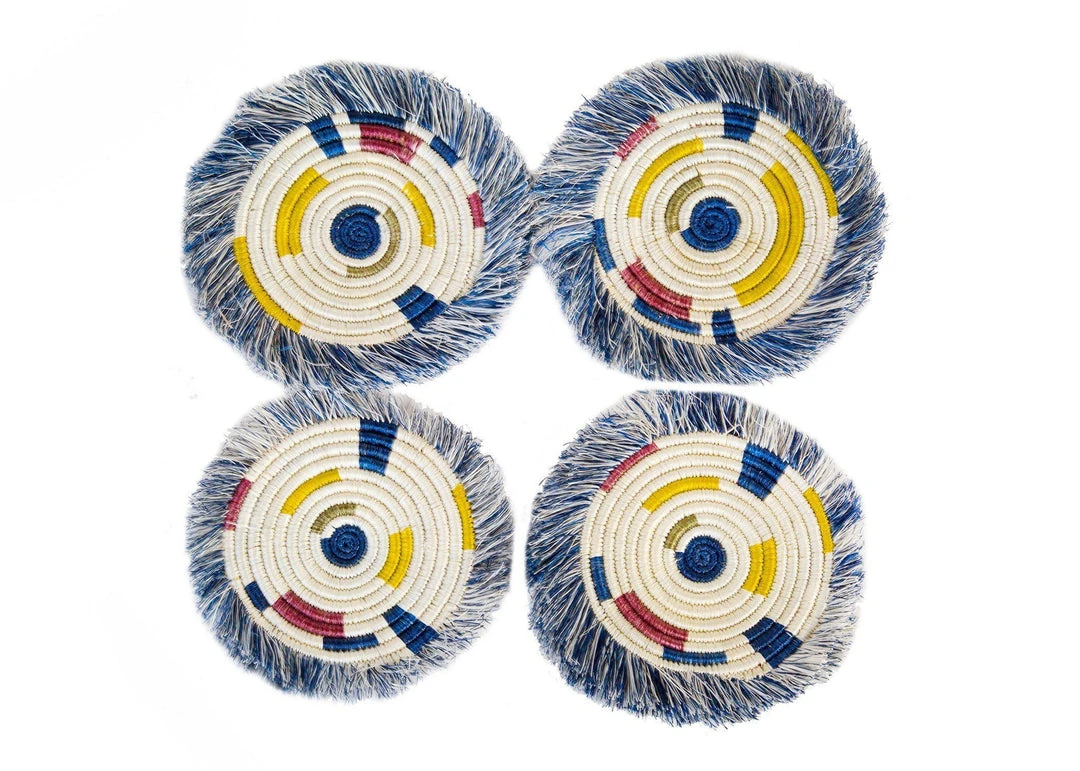 KAZI Fringed Blue Night Festival Geo Coaster Set 1 KAZI Fringed Blue Night Festival Geo Coaster Set