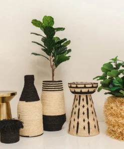 KAZI Home Goods Fringed Natural Stool With Frame 2 KAZI Home Goods Fringed Natural Stool With Frame