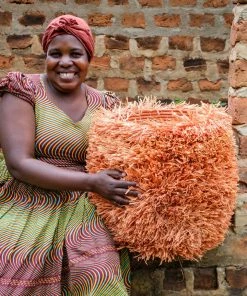 KAZI Fringed Peach Stool With Frame