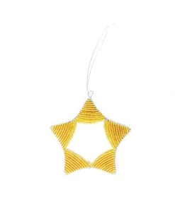 KAZI Gold Beaded Star Ornament Fair Trade