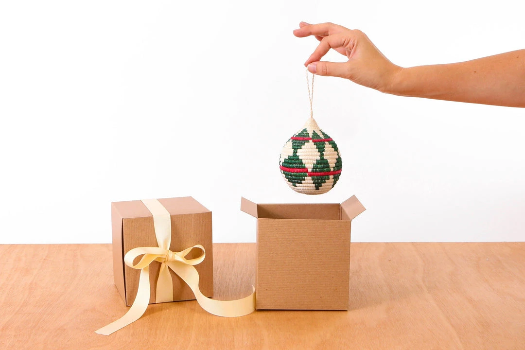 KAZI Fair Trade Green + Red Bulb Ornament 3 KAZI Fair Trade Green + Red Bulb Ornament