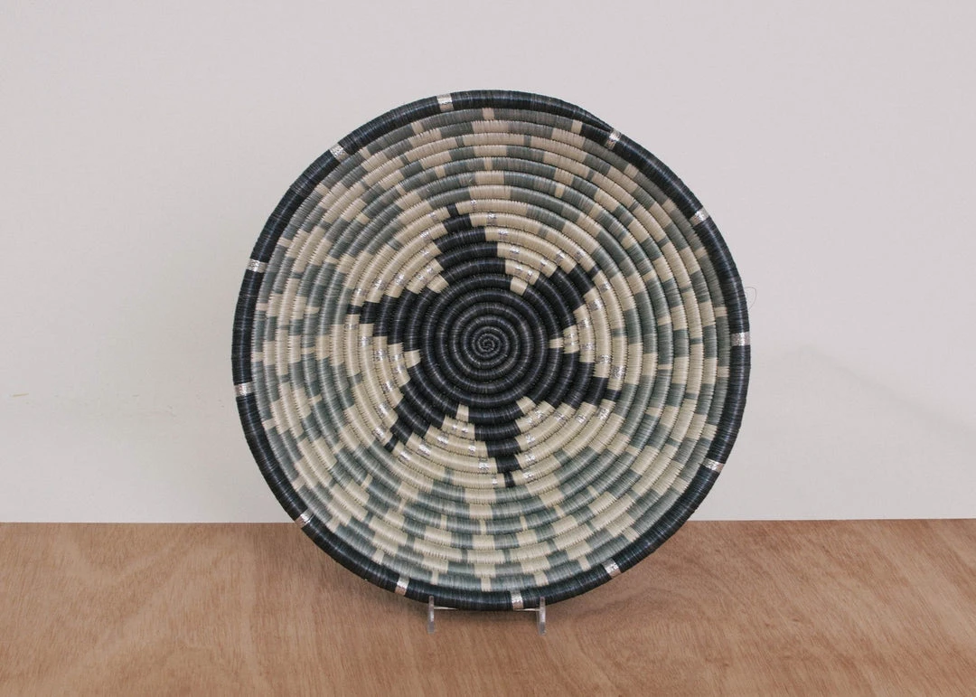 KAZI Large Metallic Silver Gray Intore Wall Bowl KAZI Large Metallic Silver Gray Intore Wall Bowl