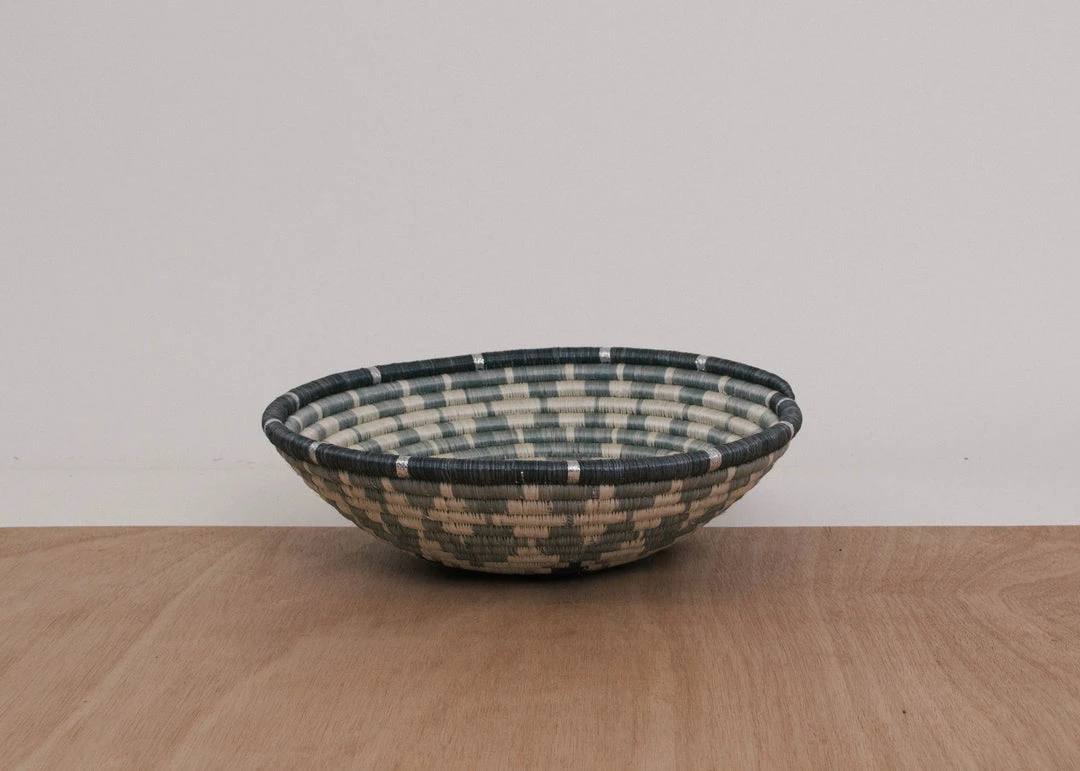 KAZI Large Metallic Silver Gray Intore Wall Bowl KAZI Large Metallic Silver Gray Intore Wall Bowl