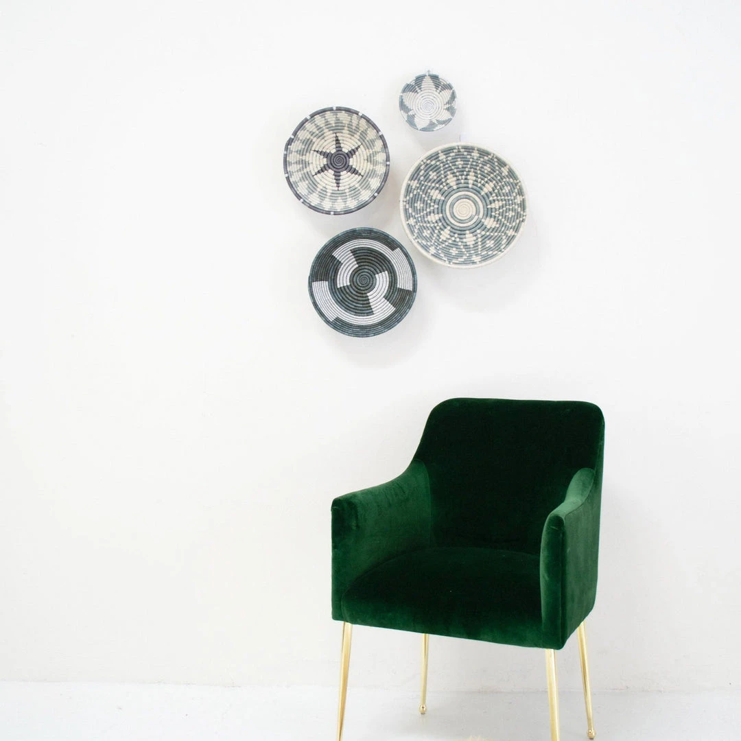 KAZI Large Metallic Silver Gray Intore Wall Bowl KAZI Large Metallic Silver Gray Intore Wall Bowl