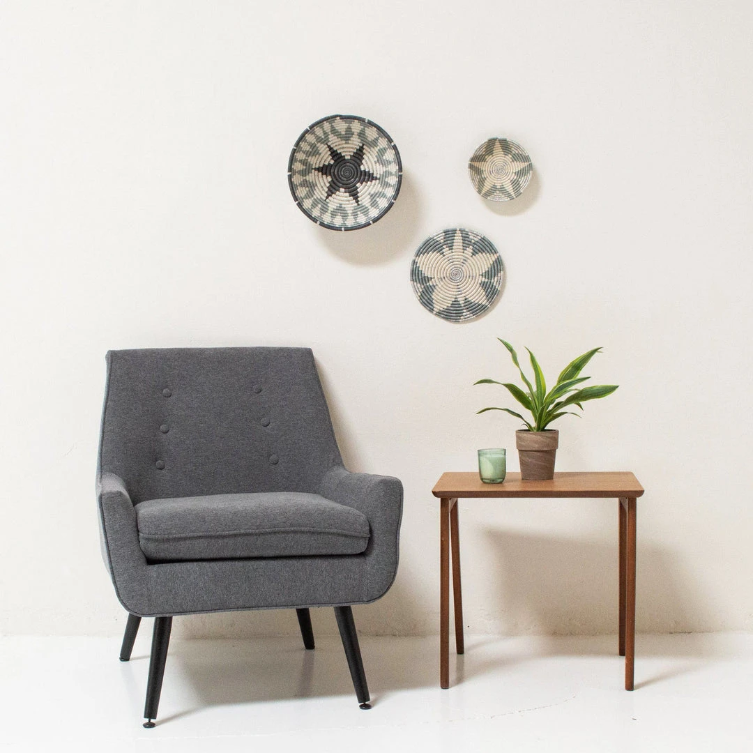 KAZI Large Metallic Silver Gray Intore Wall Bowl KAZI Large Metallic Silver Gray Intore Wall Bowl