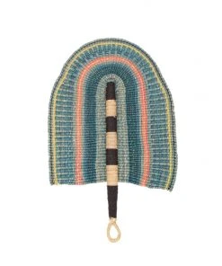 KAZI Home Goods Large Sky Blue + Orange Checkered Fan