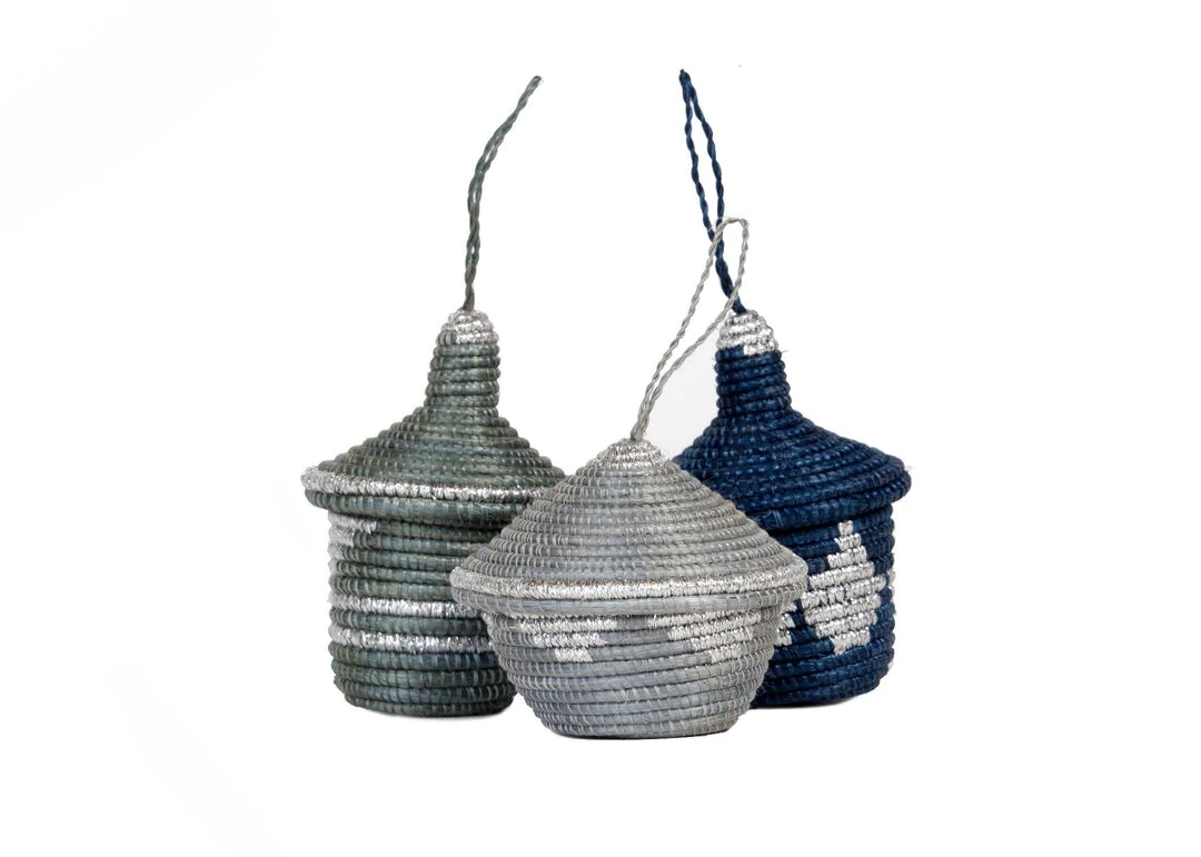 KAZI Metallic Silver + Blue Night Ornament Set Fair Trade 1 KAZI Metallic Silver + Blue Night Ornament Set Fair Trade