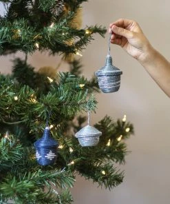KAZI Metallic Silver + Blue Night Ornament Set Fair Trade