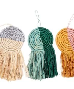 KAZI Mist + Teal Fringed Disc Ornament