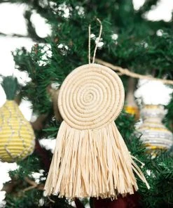 KAZI Fair Trade Natural Fringed Disc Ornament