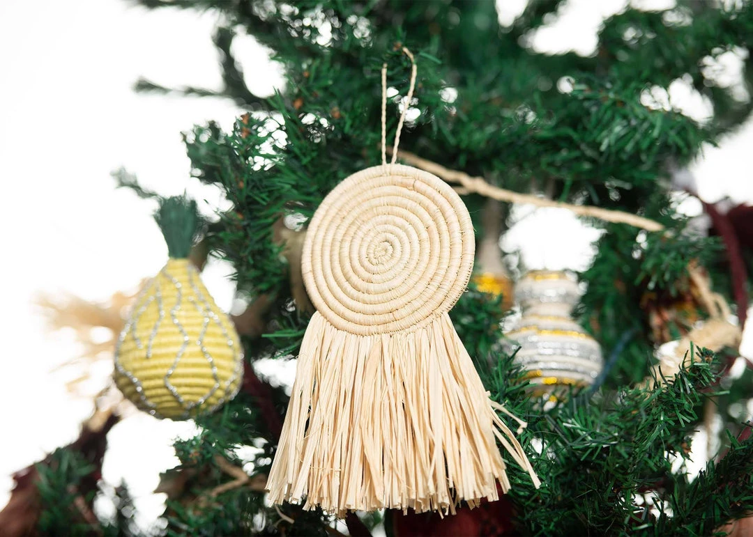 KAZI Fair Trade Natural Fringed Disc Ornament 2 KAZI Fair Trade Natural Fringed Disc Ornament
