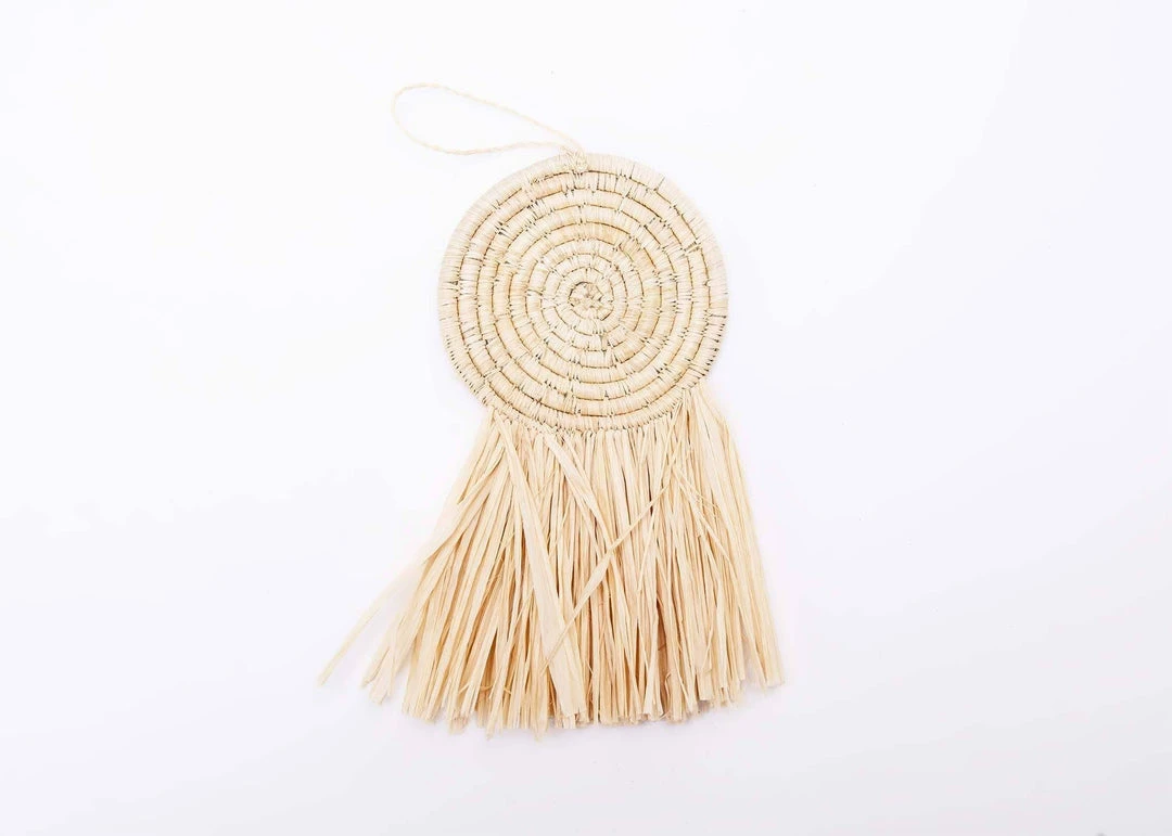 KAZI Fair Trade Natural Fringed Disc Ornament 1 KAZI Fair Trade Natural Fringed Disc Ornament