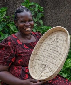 KAZI Natural Raffia Patterned Oval Tray Home Goods