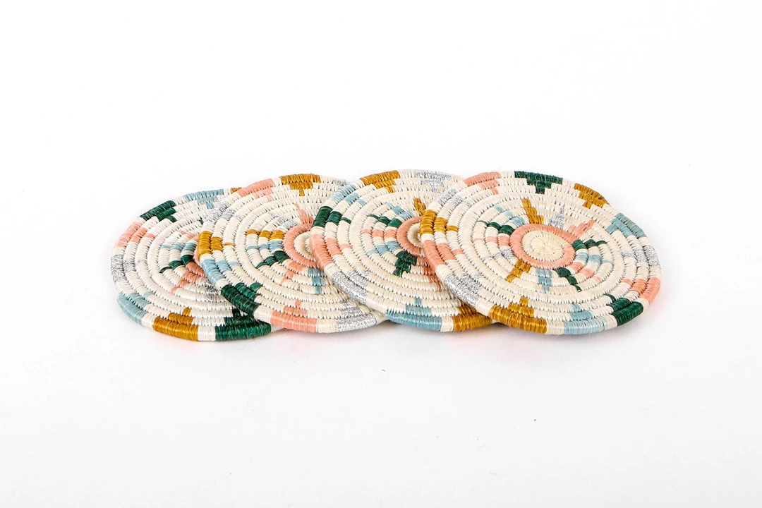 KAZI Nyota Metallic Floret Oversized Coaster Set 2 KAZI Nyota Metallic Floret Oversized Coaster Set